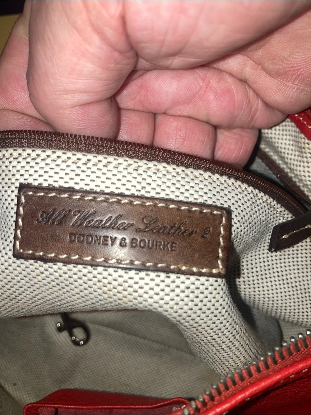 Dooney & Bourke Red Leather Shoulder Bag with Brown Trim